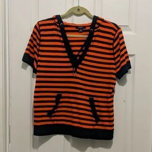 CHAPS orange and Navy striped hoodie top  Sz L